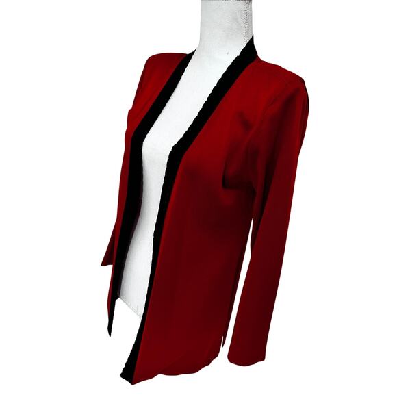 Misook Petite Womens Vintage Red Black Cardigan Sweater XS Petite Stretch - Picture 3 of 8